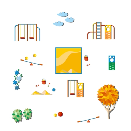 Kindergarten land. Set of elements on white background. Vector illustration.のイラスト素材
