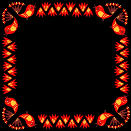 Lovely tablecloth with cute colorful birds and flowers. Vector image.  Ethnic bandana print.のイラスト素材