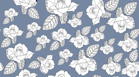 Vintage seamless pattern with beautiful flowers. Hand drawn floral vector illustration. White roses. Print for fabric. It can be used for interior decoration. Paper, wallpaper, wrapping, web design.のイラスト素材