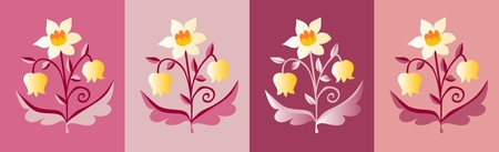 Set of ceramic tiles with narcissus and lily of the valley. Vector illustration.のイラスト素材