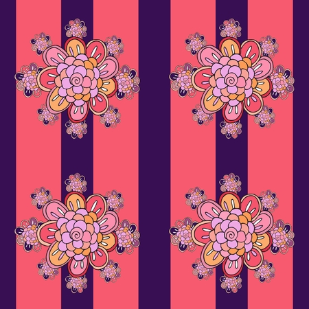 Flowers on striped background. Seamless vector pattern.のイラスト素材
