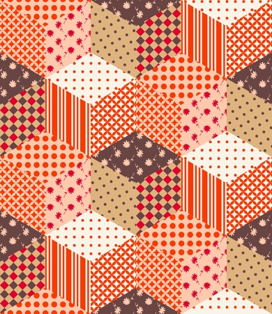Seamless patchwork pattern from multicolor cubes. Vector illustration of quilt.のイラスト素材
