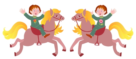 Two boys on horseback. Vector illustration. Horizontal composition.のイラスト素材