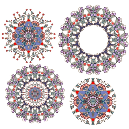 Set of flowers - mandalas. Ornamental round floral pattern. Vector illustration.のイラスト素材