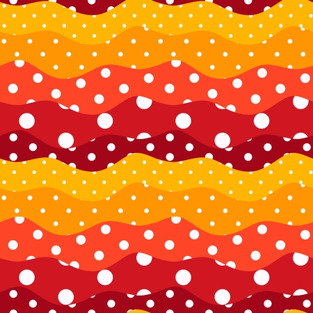 Polka dot and waves. Cute seamless pattern in color of petal of flower marigold -1.のイラスト素材