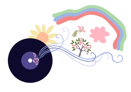 The music is a whole world. Cute cartoon vector illustration.のイラスト素材