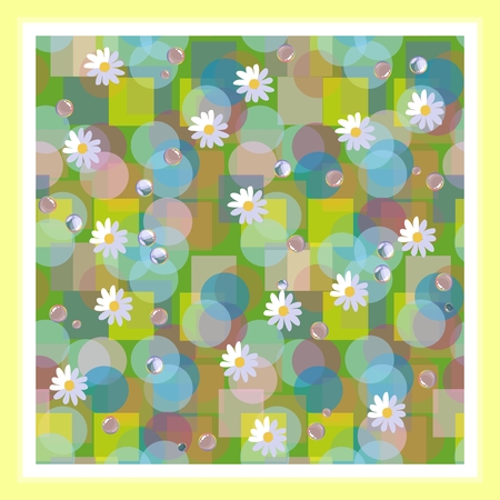 Kerchief square design. Bandana print with daisies and dewdrops. Beautiful vector card.のイラスト素材