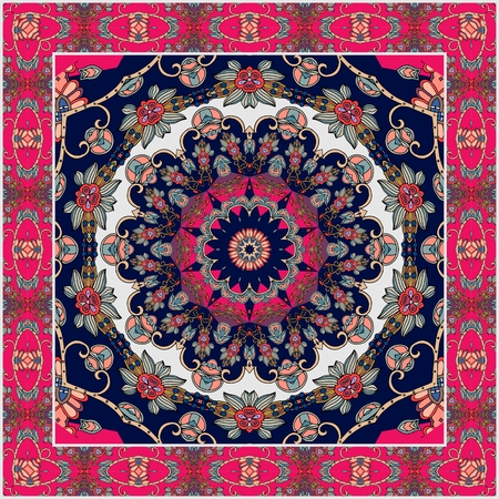 Russian shawl. Tablecloth. Kerchief. Pillowcase. Headscarf. Bandana print. Vector illustration.のイラスト素材