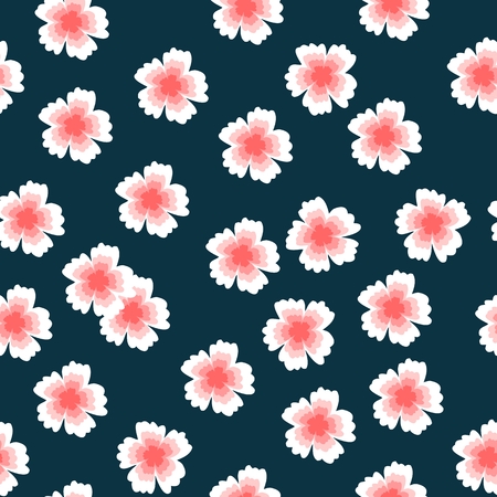 Seamless floral pattern. Vector image. Red and white flowers on black background.のイラスト素材