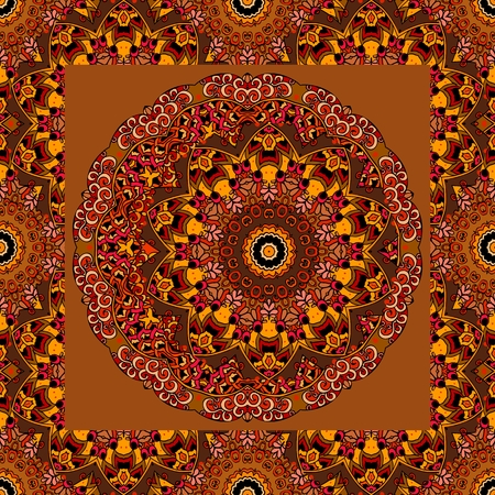 Headscarf with stylized eye.  Lovely tablecloth with rosette and ornamental frame. Vector image.のイラスト素材