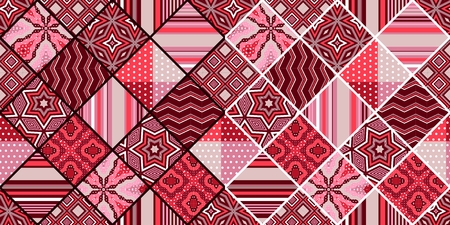Seamless patchwork pattern with geometric ornament in pink tones.のイラスト素材