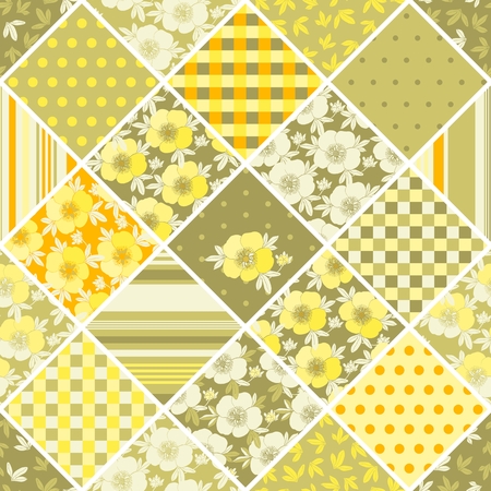 Seamless patchwork pattern with flowers.のイラスト素材