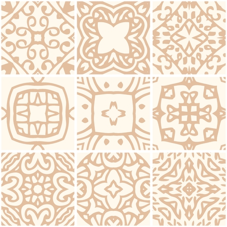 Set of seamless ceramic tiles with gold ornament. Vector illustration.のイラスト素材