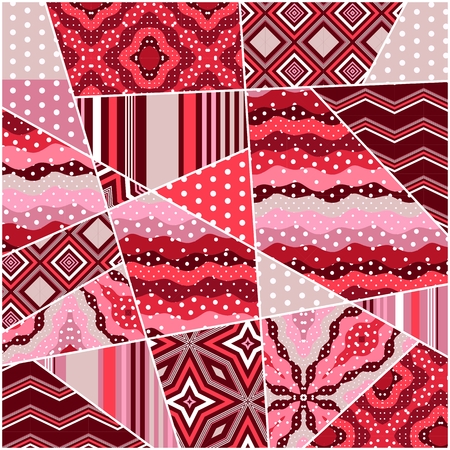 Festive patchwork pattern in pink tones. Bright vector illustration. Hippie design. Blanket, wrapping, print for fabric.のイラスト素材