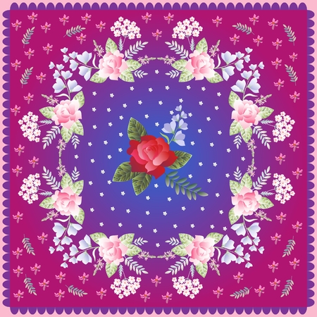 Scarf with beautiful flowers in retro style. Vector design.のイラスト素材