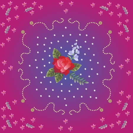 Napkin with bell flower and red rose. Vector design.のイラスト素材