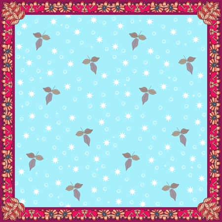 Beautiful napkin with ornamental frame and natural pattern with leaves of roses.のイラスト素材