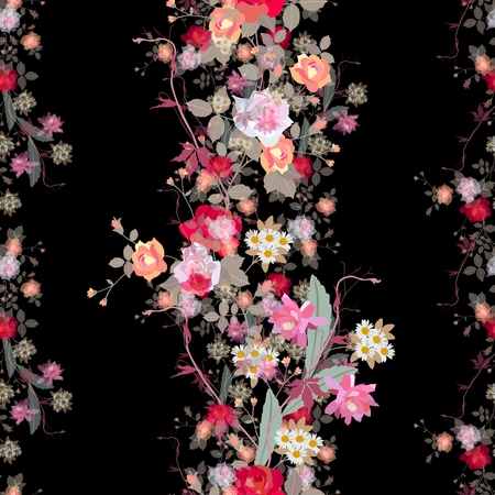 Picturesque exotic floral seamless pattern on black background.の写真素材