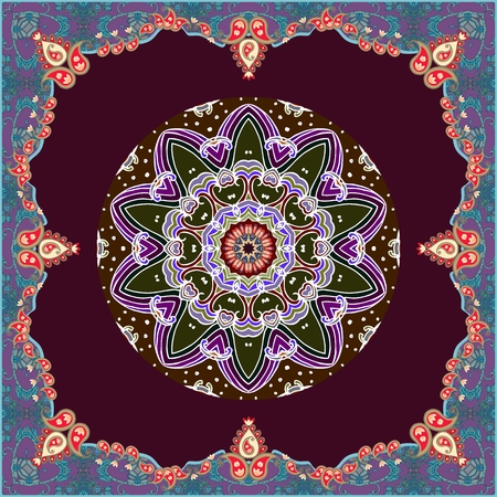 Bandana print with mandala flower pattern.のイラスト素材