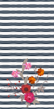 Autumn bouquet on wave striped background. Vector illustration.
Print for T-shirt.のイラスト素材