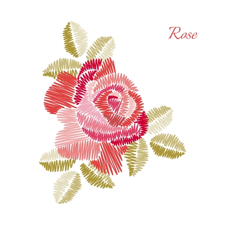 Embroidery. Beautiful rose flower isolated on white background. Fashion design.のイラスト素材