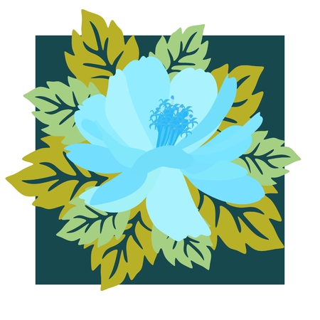 Fantasy blue cosmos flower on square greeting card in vector. Spring or summer design.のイラスト素材