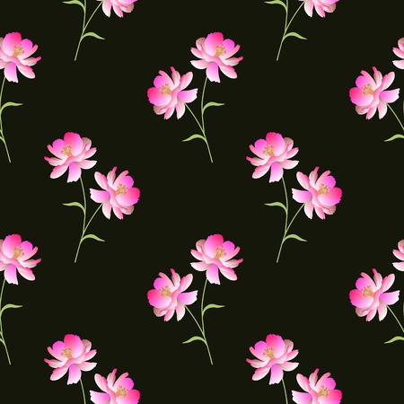 Seamless cosmos flowers pattern on black background vector.のイラスト素材