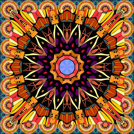 Bandanna print with flower mandala in vector.のイラスト素材