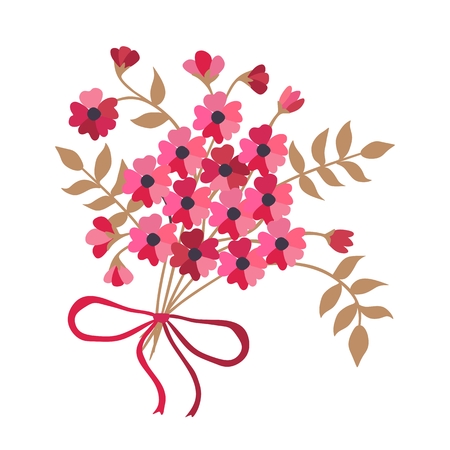 Bouquet of beautiful pink flowers isolated on white background. Vector floral element.のイラスト素材