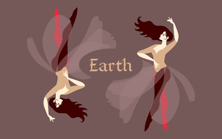 Forces of nature, depicted in the form of dancing girls. Great collection. Earth element.のイラスト素材