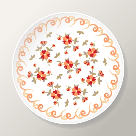 Decorative plate with beautiful stylized flowers. Vector illustration.のイラスト素材