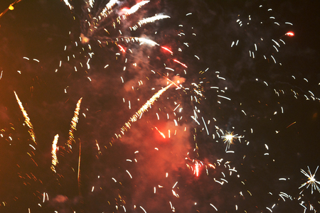 Colorful fireworks in night sky. Happy New Year.