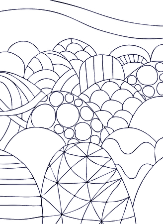 Black and white fairy landscape with hills. Coloring book.のイラスト素材