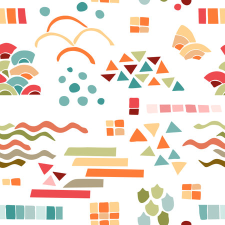 Seamless pattern with colorful abstract shapes on white background.のイラスト素材