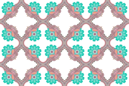 Seamless lace pattern with mandala and paisley ornament on whith background. Ethnic style. Indian,...