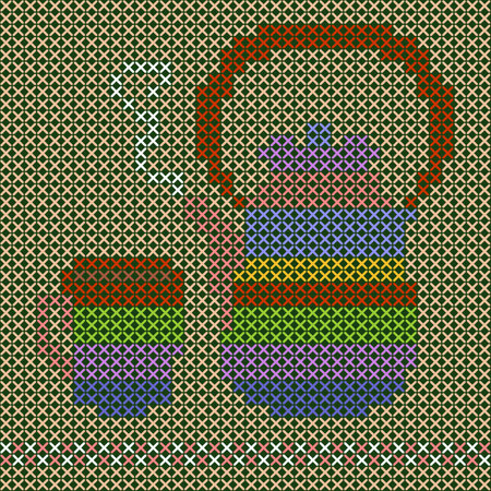 Teapot and teacup. Cross stitch scheme. Vector pattern.のイラスト素材