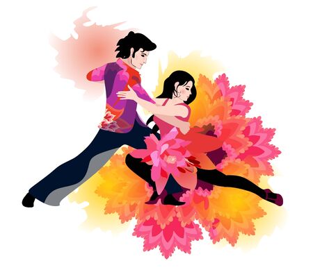 Young elegant couple dancing tango. Watercolor style. Beautiful poster.のイラスト素材