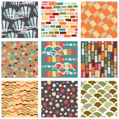 Patchwork seamless pattern with colorful abstract ornaments.のイラスト素材