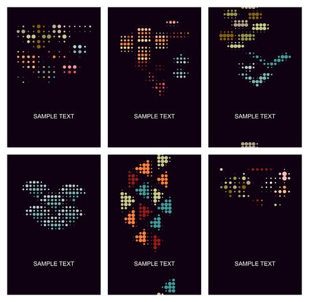 Set of stylish card templates with  ornament from colorful dots on black background.のイラスト素材