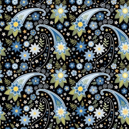 Embroidery seamless pattern with paisley and flowers. Beautiful print for fabric.の写真素材