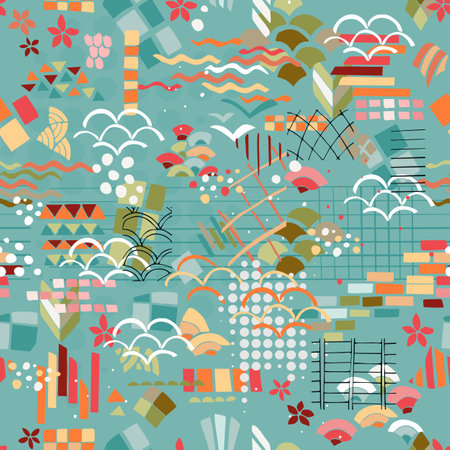 Abstract seamless pattern with colorful hand drawn elements.のイラスト素材