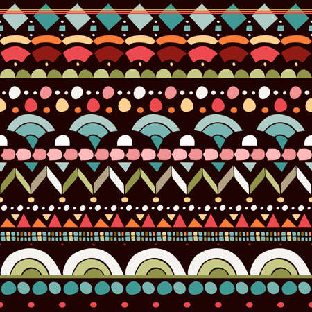 Colorful seamless pattern with ornament from stripes with abstract elements.のイラスト素材