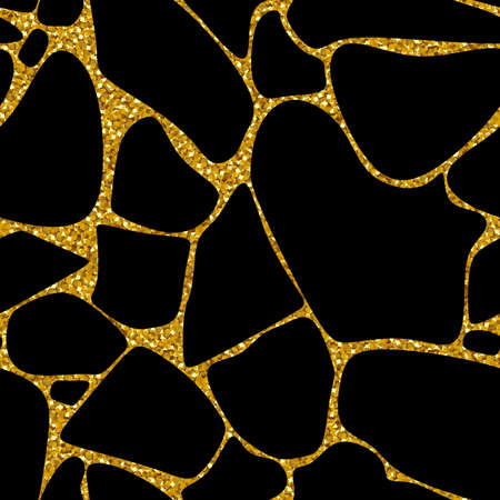 Kintsugi seamless pattern. Gold cracks on black background. Vector design.のイラスト素材
