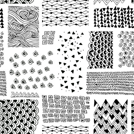 Vector seamless pattern with abstract hand drawn doodle elementsのイラスト素材
