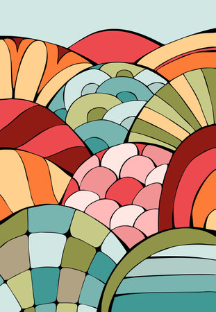 Colorful hills. Bright fantasy landscape. Vector illustration.のイラスト素材