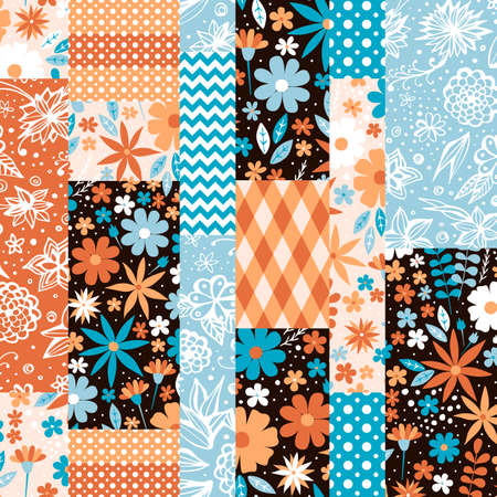 Patchwork seamless pattern with floral and geometric patches. Quilt design. Square rug, cushion....