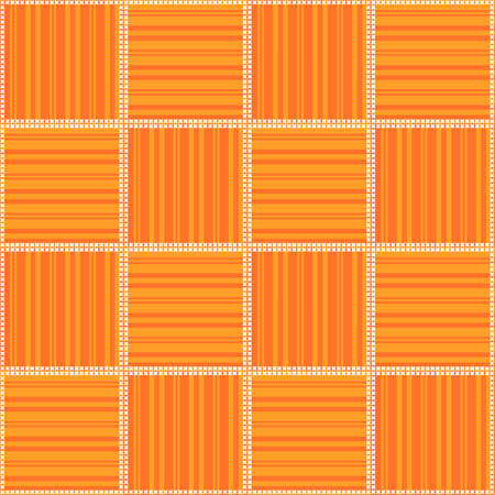 Simple patchwork pattern from orange square patches with horizontal and vertical stripes. Seamless vector design. Bright print for carpet, napkin, tablecloth.のイラスト素材