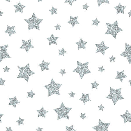 Seamless sparkle pattern with silver stars on white background. vector illustration.のイラスト素材