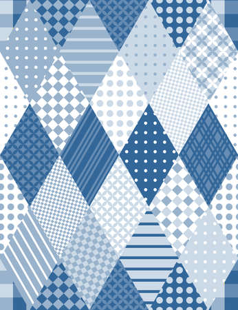 Patchwork in blue colors. winter design. Print for fabric, textile, wrapping paper. vector seamless pattern.のイラスト素材