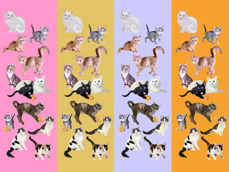 Vector vertical cards with group of cats. Beautiful bookmarks with symbols of chinese year of the cat, 2023.のイラスト素材